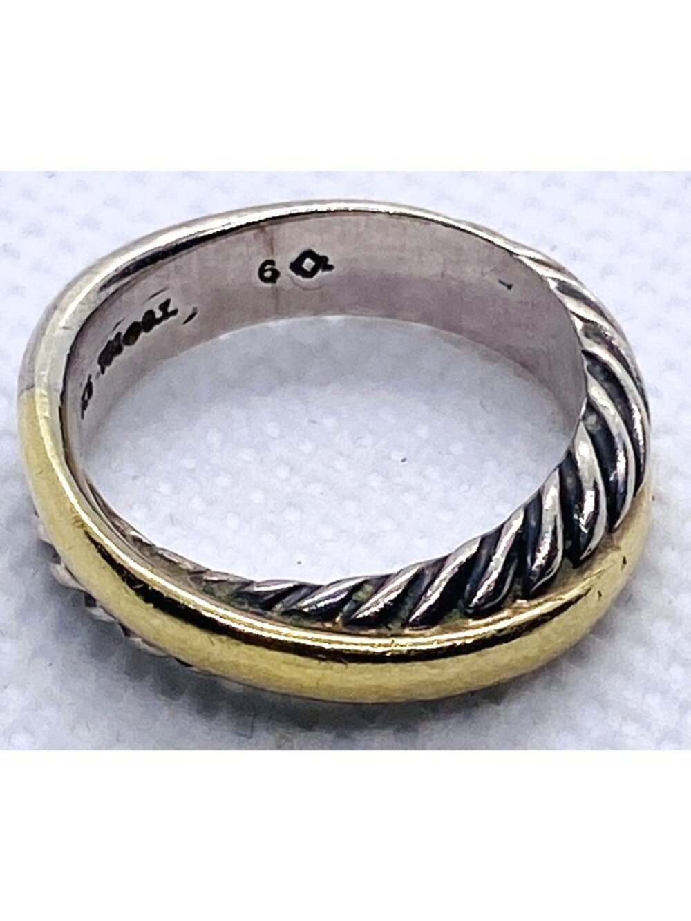 David Yurman Sterling Silver 925 and 18k Cross Over Band RIng Size 6